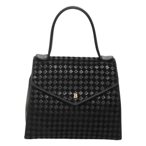 BALLY Hand Bag Leather Black Gold Auth BA1164